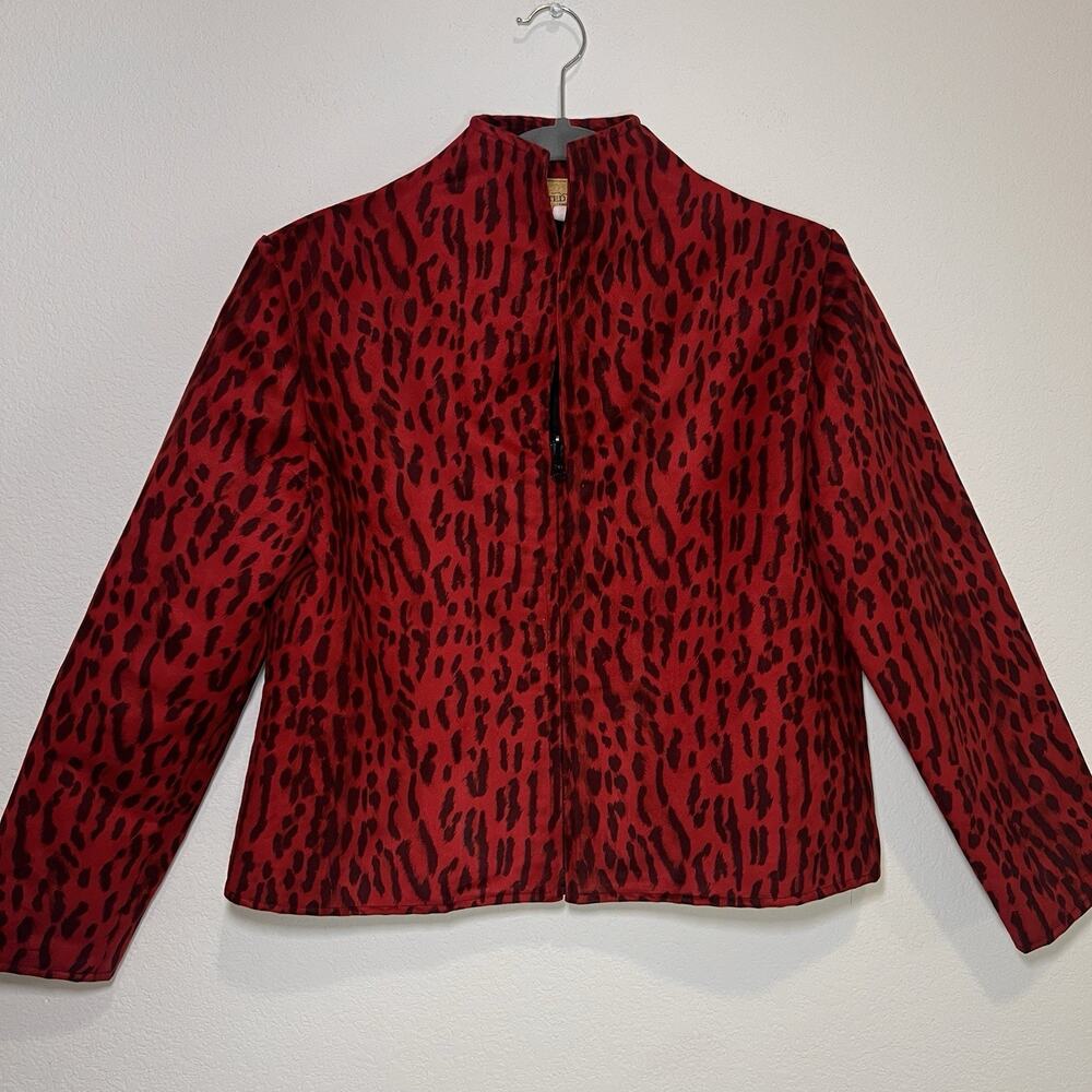 Painted Pony Jacket Women's Size M Red Leopard Animal Print Zip Western VTG USA
